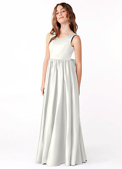 Azazie Hathaway Junior Jurk van Stretch Satijn met A-Lijn Boog Wit image4