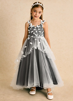 Azazie Darlina Flower Girl Dresses Ivory Black Ball-Gown Lace Tulle Dress image5