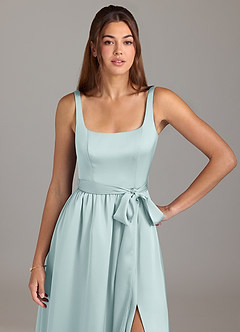 Azazie Elliott Brautjungfernkleider A-Linie mit Taschen Stretch-Satin Kleid Nebel image2