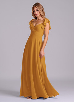 Azazie Leilani Bridesmaid Dresses Butterscotch A-Line Pleated Chiffon Dress image4