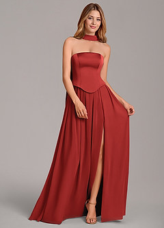 Azazie Cadence Bridesmaid Dresses Pomegranate A-Line Corset Stretch Satin Convertible Dress image3