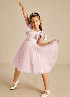 Azazie Kaeya Flower Girl Dresses Blushing Pink A-Line Bow Tulle Dress image2