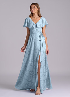 Azazie Lainey Brautjungfernkleider A-Linie mit Taschen Blumen-Burnout Kleid Himmelblau image5