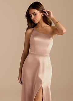 Azazie Trina Bridesmaid Dresses English Rose A-Line One Shoulder Metallic Satin Dress image7