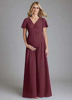 Azazie Verna Maternity Bridesmaid Dresses A-Line V-Neck Ruched Chiffon Floor-Length Dress image1