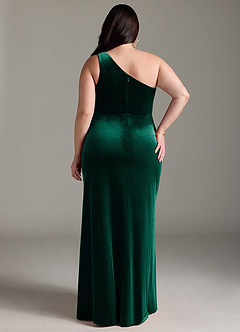 Azazie Argan Bridesmaid Dresses Emerald A-Line One Shoulder Pleated Velvet Dress image9