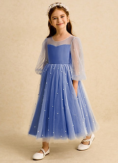 Azazie Trudy Blumenmädchenkleider Ballkleid Herzausschnitt Tüll Kleid Königsblau image4