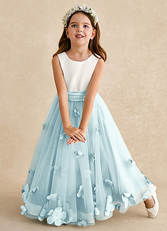 Azazie Vi Flower Girl Dresses Sea Glass A-Line Sleeveless Tulle Dress image6