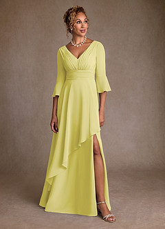 Azazie Eire Mother of the Bride Dresses Lemon Sorbet A-Line Pleated Chiffon Dress image4