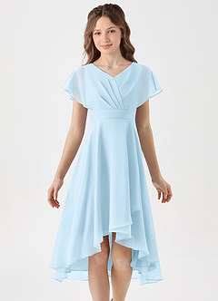 Azazie Graciela Junior Sky Blue A-Line Pleated Chiffon Dress image3