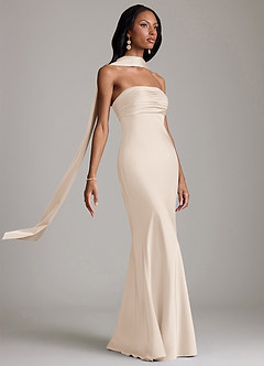 Azazie Saylor Brudtärnklänningar Klä av Sjöjungfru i Stretch Satin Axelbandslös Vit Alabaster image10