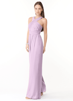 Azazie Berdie Abiti da Damigella Tuta in Chiffon con Scollo Halter Lilla Glassato image3
