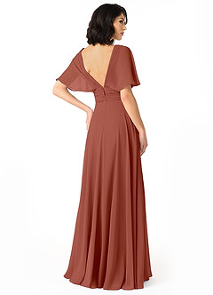 Azazie Pamela Bridesmaid Dresses Auburn A-Line V-Neck Pleated Chiffon Dress image2