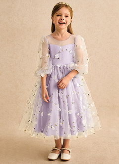 Azazie Elowen Flower Girl Dresses Frosted Lilac A-Line Sweetheart Neckline Lace Dress image5
