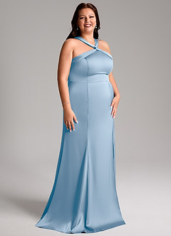 Azazie Rue Vestidos de damas de honor Vestido de Azul Pálido de Satén Elástico de Corte Sirena con Plisado image12