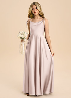 Azazie Popsy Junior Blushing Pink A-Line Bow Stretch Satin Dress image5