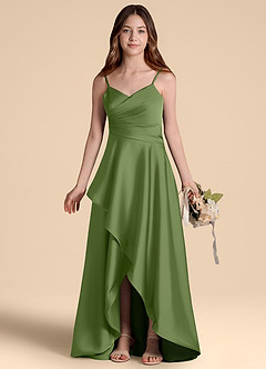 Azazie Prisha Junior Juniper A-Line Pleated Stretch Satin Dress image7