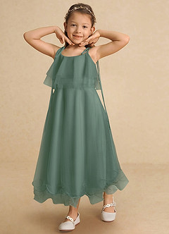 Azazie Bunie Flower Girl Dresses Eucalyptus A-Line Spaghetti Strap Tulle Dress image8