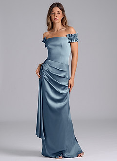 Azazie Kalysia Bridesmaid Dresses Dusty Blue Mermaid Off the Shoulder Stretch Satin Convertible Dress image1