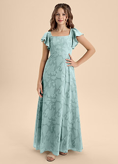 Azazie Bondi Junior A라인 절하다 플로럴 번아웃 플로어 길이 주니어 신부 들러리 드레스 image4