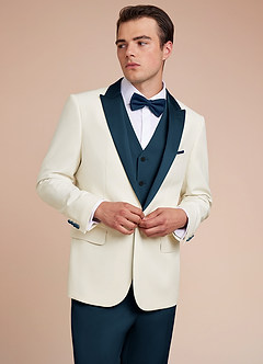 front Adrian Dark Navy Shawl Lapel Structured Stretch Tuxedo Jacket
