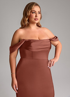 Azazie Saige Brautjungfernkleider Etui Schulterfrei Stretch-Satin Kleid Rotbraun image14