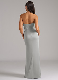Azazie Marla Vestidos de damas de honor Vestido de Plata de Satén Elástico de Corte Recto Convertible con Sin tirantes image6