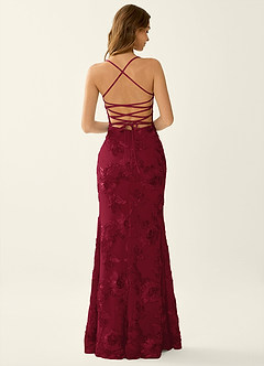 Kailani Bourgogne Robe de bal sirène corset à fleurs 3D et laçage au dos image2
