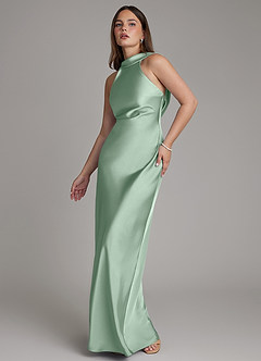 Azazie Dimitra Jurken voor bruidsmeisjes Jurk van Stretch Satijn met A-Lijn Geplooid Agave image4