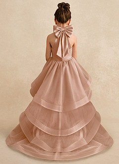 Azazie Bev Flower Girl Dresses Champagne Rose A-Line Convertible Tulle Dress image1