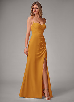 Azazie Haisley Bridesmaid Dresses Butterscotch Sheath Off the Shoulder Chiffon Convertible Dress image6