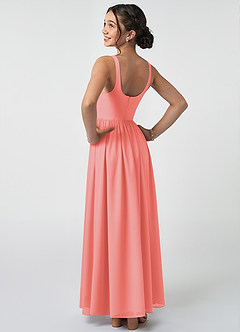 Azazie Keyla Junior Coral A-Line Pleated Chiffon Dress image4