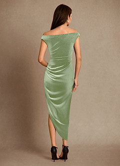 Azazie Nabila Mother of the Bride Dresses Dusty Sage Column Off the Shoulder Velvet Dress image3