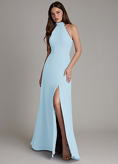 Azazie Myra Brudtärnklänningar Klä av A-Linje i Chiffong Hög hals Himmelsblå image1