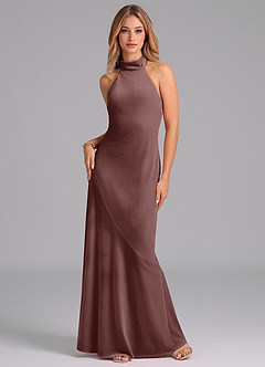 Azazie Velli Robes de demoiselle d'honneur Robe Sirène en velours Col Haut Expresso image1