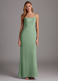 Azazie Tayla Abiti da Damigella Abito Tubino in Chiffon Scollo Quadrato Matcha image1