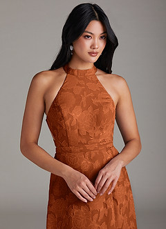 Azazie Clarice Abiti da Damigella Abito A-Line in Burnout Floreale Spacco Laterale Arancia Bruciata image5