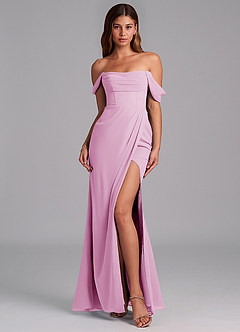 Azazie Johana Vestidos de damas de honor Vestido de Rosa Caramelo de Gasa de Corte Sirena Convertible con Vestidos sin tirantes image3