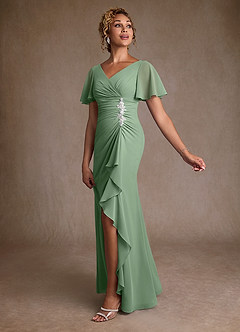 Azazie Suffolk Mère de la mariée Robes Robe Trapèze en Mousseline de soie Plissée Matcha image2