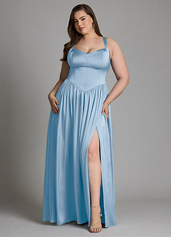 Azazie Francis At-home Try On Dresses Agave A-Line Corset Stretch Satin Dress image9