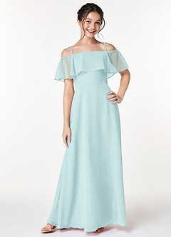 Azazie Maggie Junior Sea Glass A-Line Off the Shoulder Chiffon Dress image3