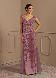 Azazie Melena Mother of the Bride Dresses Vintage Mauve Champagne Mermaid Lace Tulle Dress image1