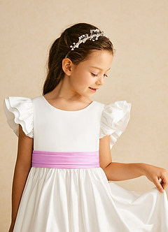Azazie Aero Flower Girl Dresses Ivory Candy Pink A-Line Pleated Cotton Dress image3
