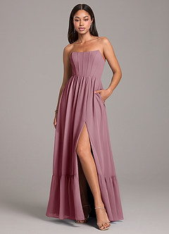 Azazie Kailee Bridesmaid Dresses Vintage Mauve A-Line with Pockets Chiffon Dress image1