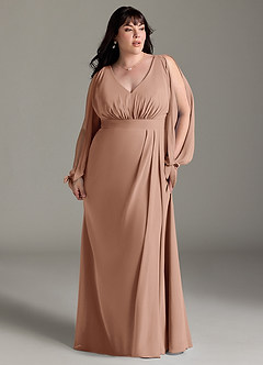 Azazie Matilda Bridesmaid Dresses Champagne Rose A-Line Long Sleeve Chiffon Dress image13