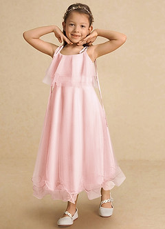 Azazie Bunie Flower Girl Dresses Blushing Pink A-Line Spaghetti Strap Tulle Dress image8