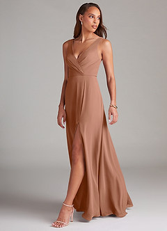 Azazie Nelly Bridesmaid Dresses Bronzer A-Line Pleated Chiffon Dress image4