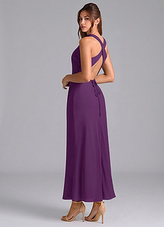 Azazie Evadne Bridesmaid Dresses Grape Sheath Pleated Chiffon Dress image2