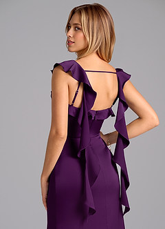 Azazie Adi Robes de demoiselle d'honneur Robe Trapèze en Satin extensible Plissée Grain De Raisin image2