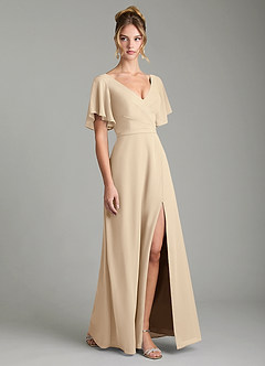 Azazie Ambrosia Robes de demoiselle d'honneur Robe Trapèze en Mousseline de soie Plissée Champagne image5